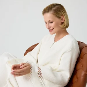 Dove Zippered and Cotton Bathrobe Off White