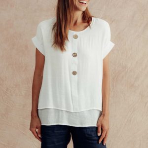 Abilene White Button Top