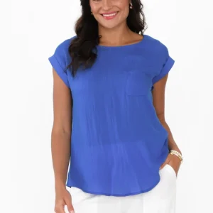 Aiden Cobalt Linen Blend Pocket Top