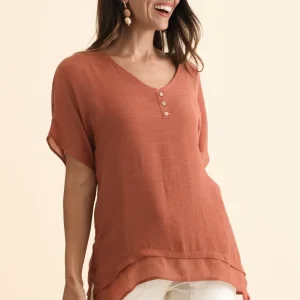 Alison Rust Layered Button Top
