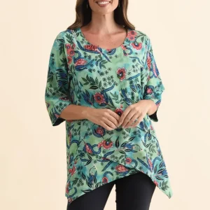 Anya Blue Garden Linen Cotton Top