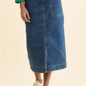 Attie Dark Blue Denim Stretch Midi Skirt