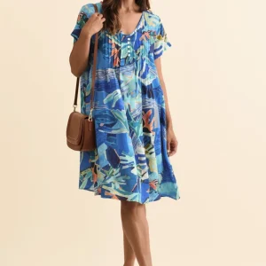 Barry Blue Coastal Cotton Button Dress