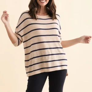 Berlin Navy Stripe Cotton Blend Knit Top