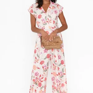 Chiara Pink Bloom Satin Wide Leg Jumpsuit
