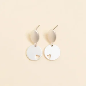 Elsa Silver Heart Disc Earrings