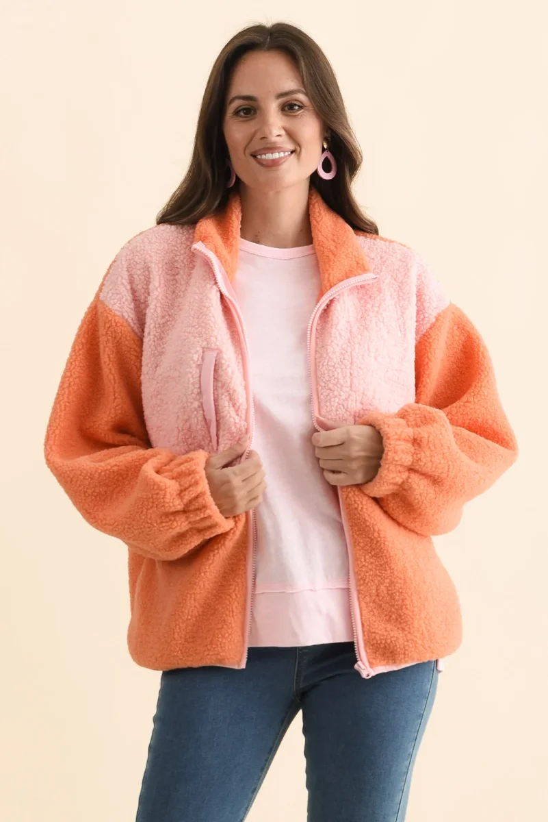 Jayne Orange Contrast Fleece Jacket - Image 3