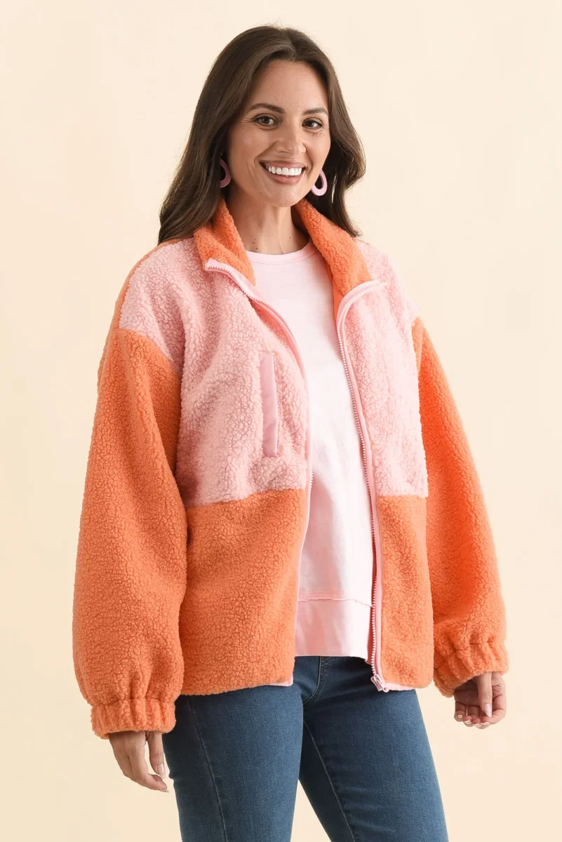 Jayne Orange Contrast Fleece Jacket - Image 5