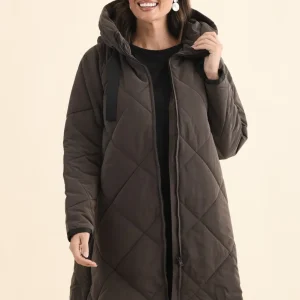 Koami Chocolate Quilted Hooded Coat
