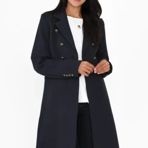 Louise Navy Collared Button Coat