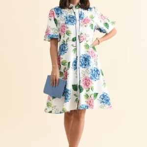 Malia White Flower Linen Cotton Dress