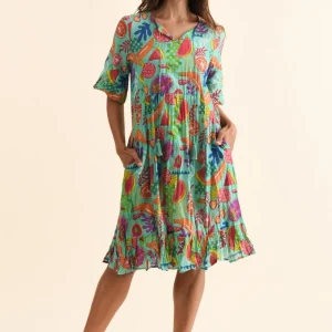 Mila Blue Garden Crinkle Cotton Dress