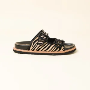 Moda Black Zebra Raffia Buckle Slide