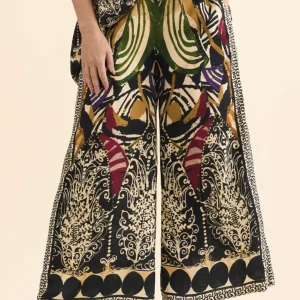 Odia Green Mosaic Wide Leg Pants