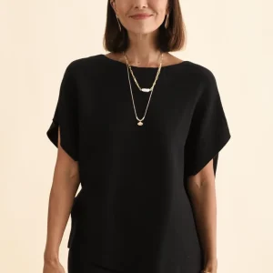 Petra Black Cotton Blend Knit Top