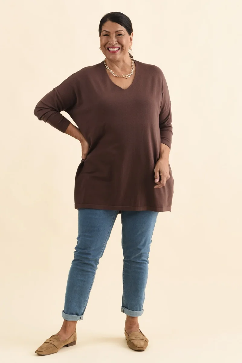 Piper Brown V Neck Knit Jumper - Image 9