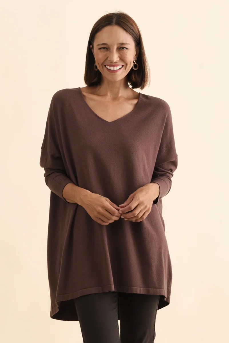 Piper Brown V Neck Knit Jumper - Image 2