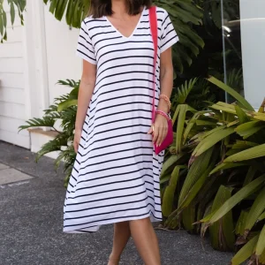 Tiffany White Stripe Bamboo Tee Dress