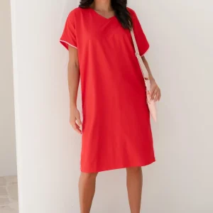 Stellar Red Contrast Cotton Tee Dress