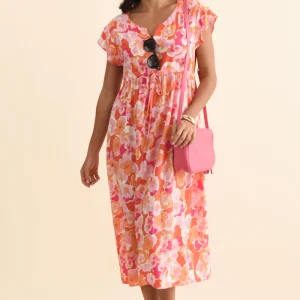 Suzette Orange Floral Midi Dress