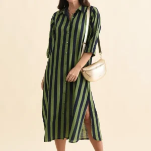 Tricia Indigo Stripe Cotton Shirt Dress
