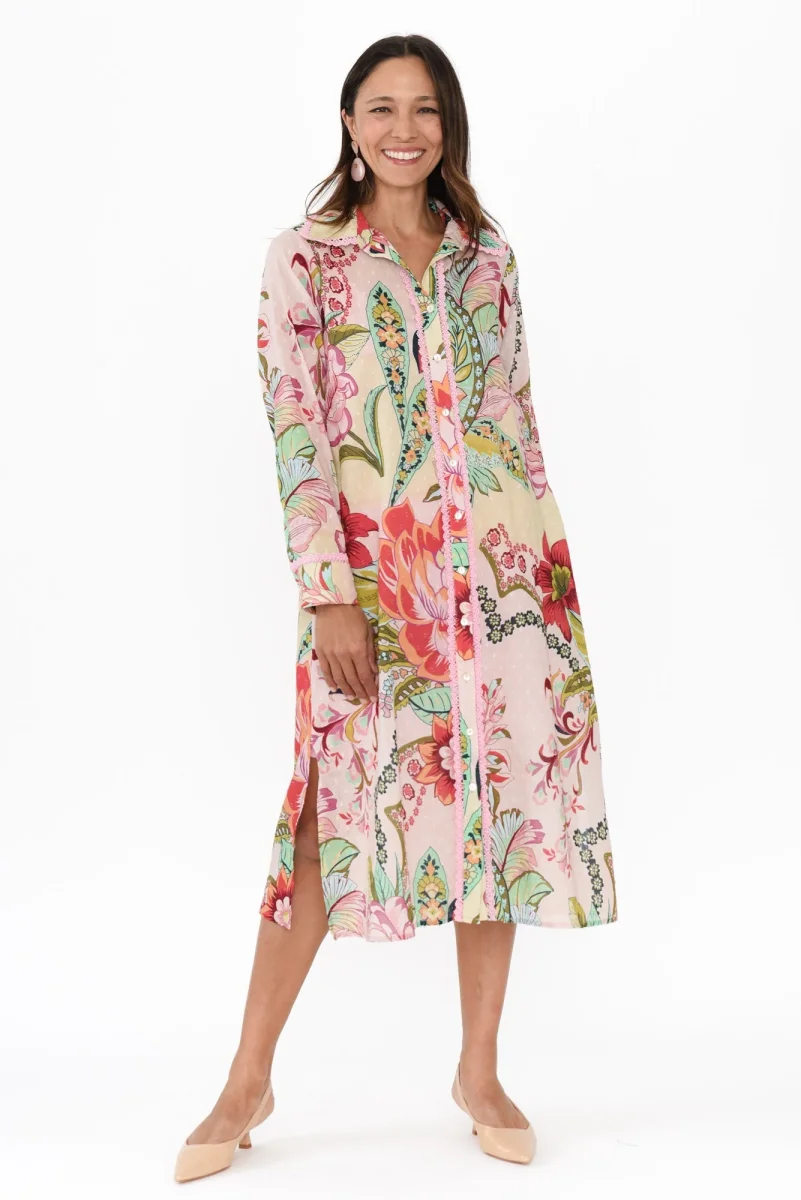 Vada Pink Floral Cotton Shirt Dress - Image 3