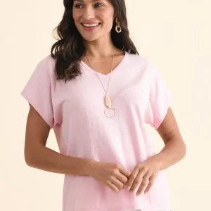 Via Pink Cotton V Neck Knit Top