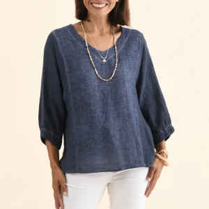 Ziola Blue Linen Cotton Top